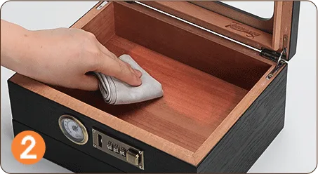 Step 2: Hydrate interior to season a Tesonway Humidor