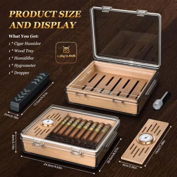 AWOTE Acrylic cigar humidor size and packing list