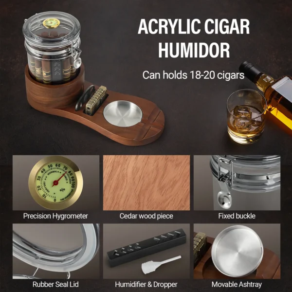 SEMKONT Solid Wood Cigar Ashtray & Acrylic Cigar Jar Kit Details