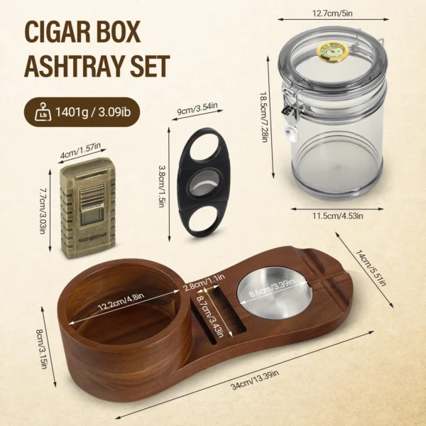 SEMKONT Solid Wood Cigar Ashtray & Acrylic Cigar Jar Kit Size