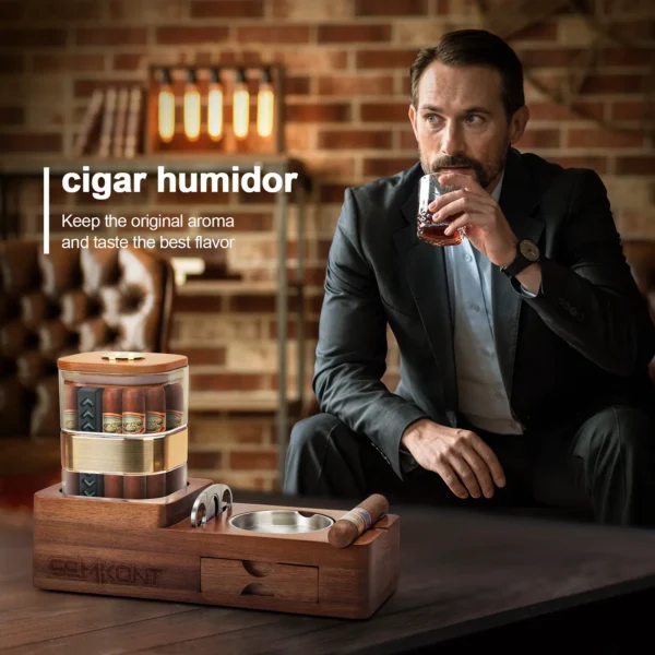SEMKONT Wooden Cigar Humidor Set Details