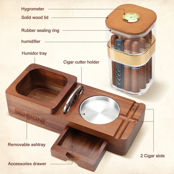 SEMKONT Wooden Cigar Humidor Set Features