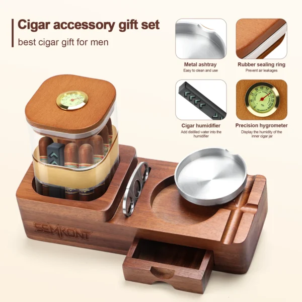 SEMKONT Wooden Cigar Humidor Set Gift
