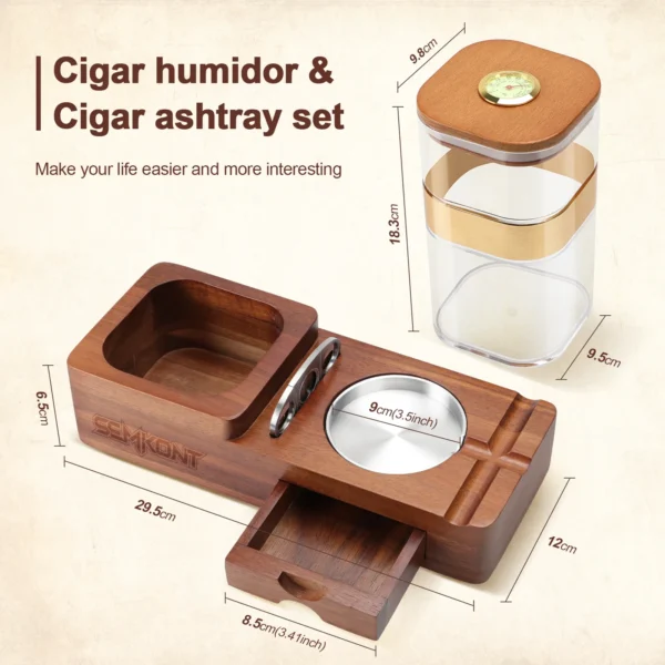 SEMKONT Wooden Cigar Humidor Set Size