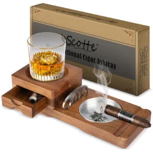 Scotte Wooden Ashtray Coaster Whiskey Glass Tray Set