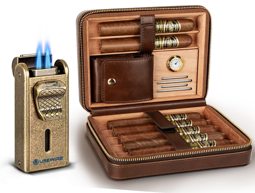 Usewire Leather Travel Cigar Humidor Box Set 12 Scotte cigar lighter
