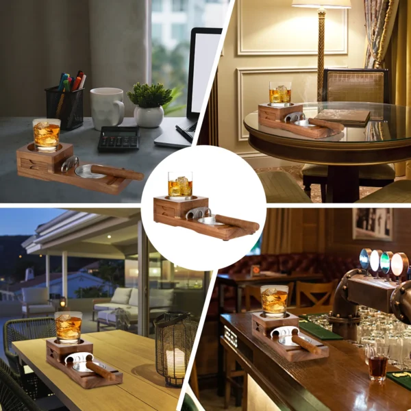 Scotte wooden ashtray coaster whiskey glass tray set occassions