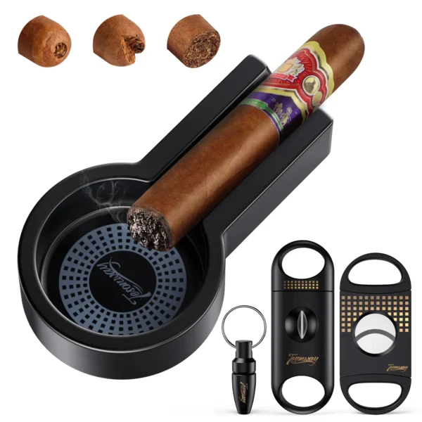 Tesonway Travel Cigar Cutter & Ashtray Set