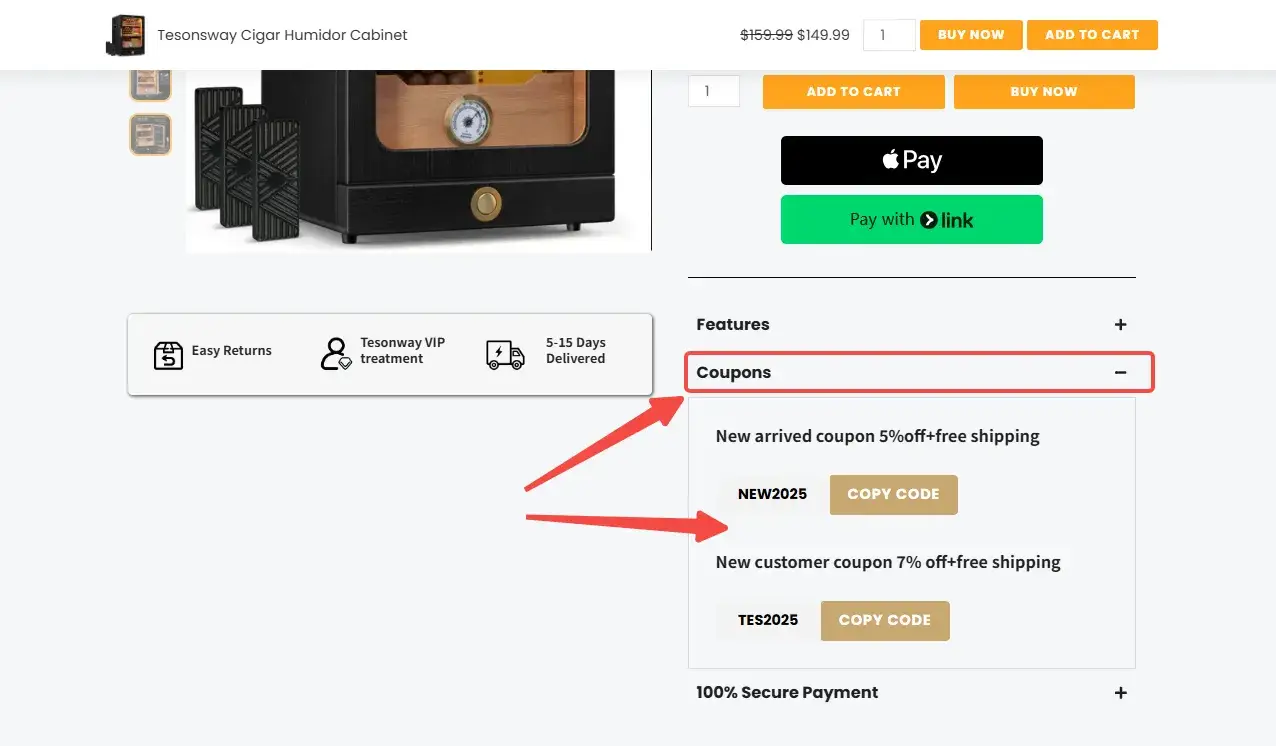 Get the coupon code from the product page