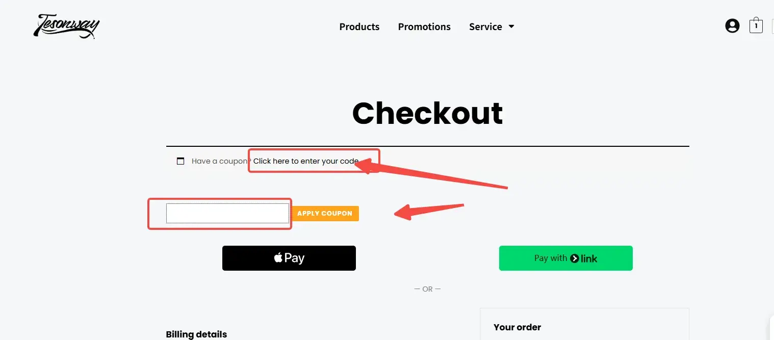 Enter and apply coupon code