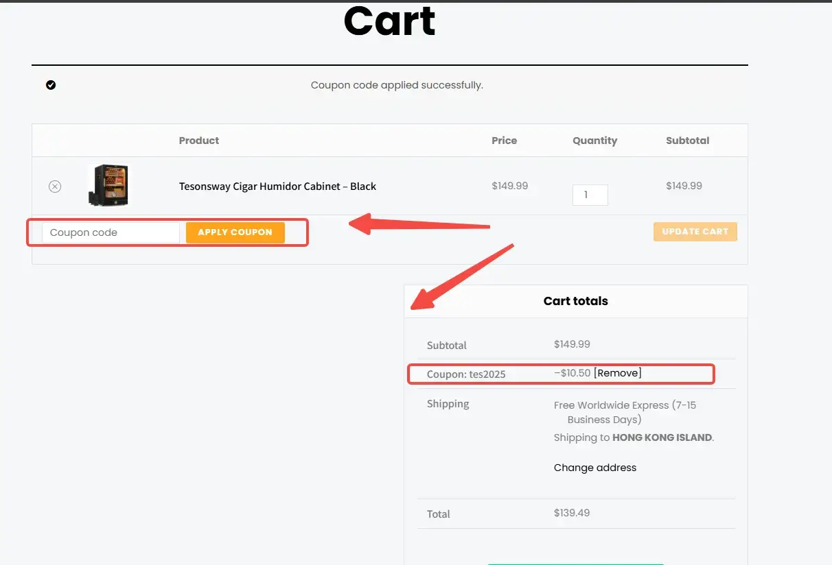 Apply coupon in the cart
