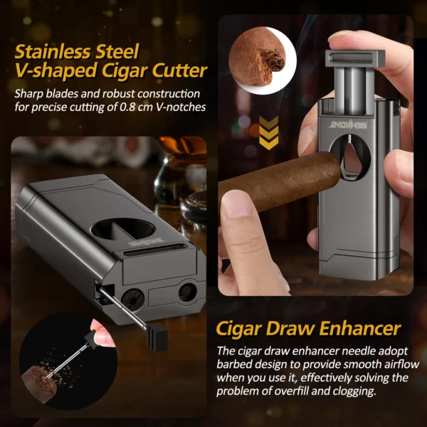 SEMKONT Cigar Torch Lighter with Cutter and Draw Enhancer