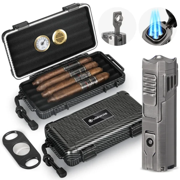 Usewire Cigar Travel Humidor and Cigar Lighter Set