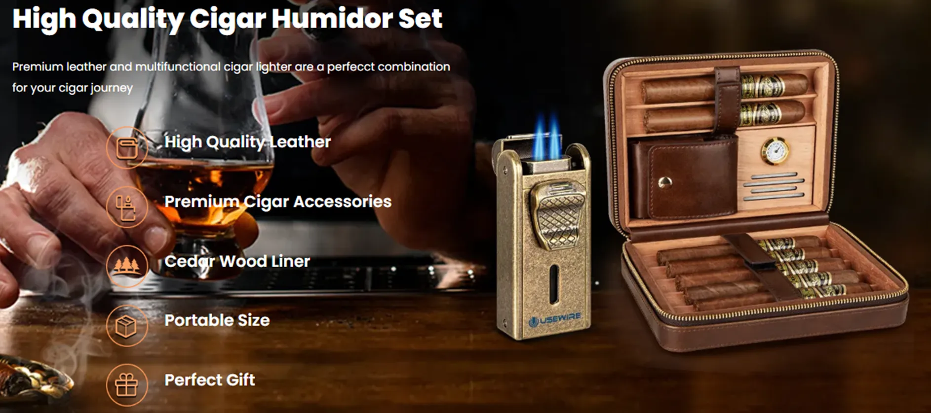 Tesonway travel cigar humidor set