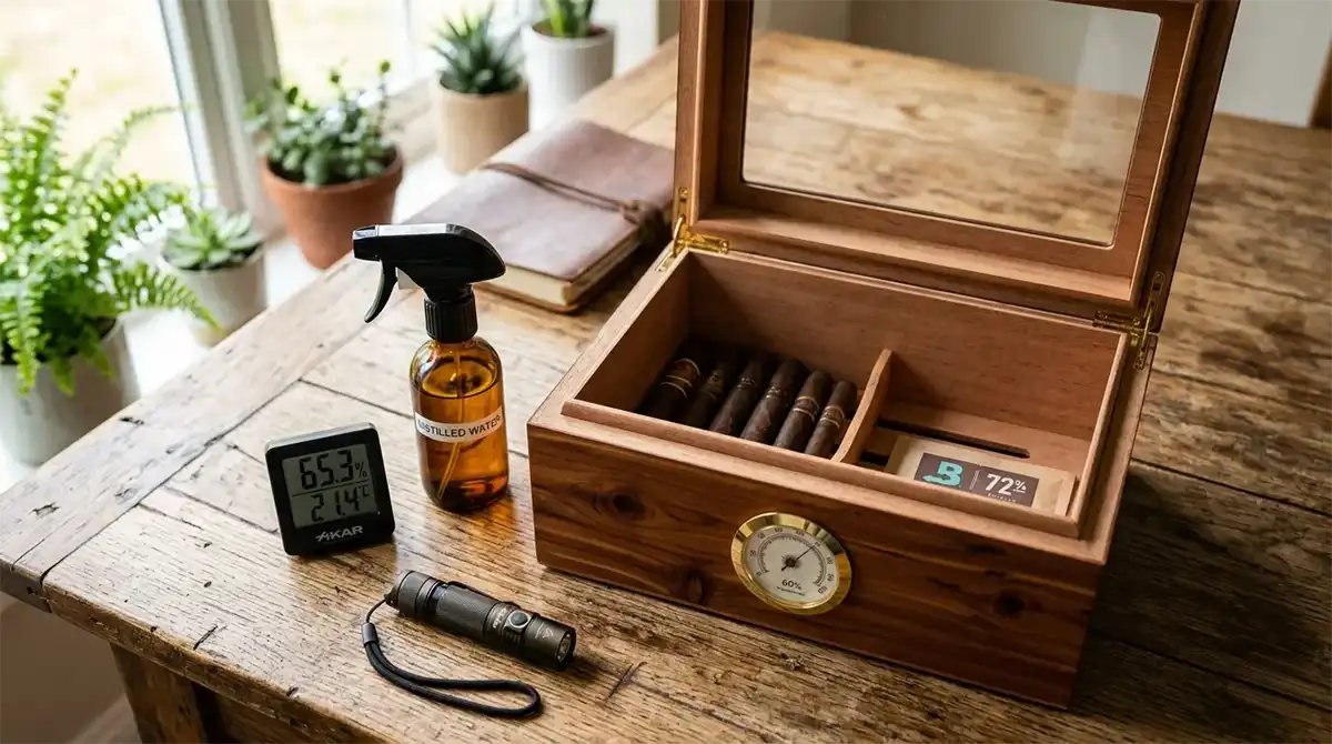 How to Fix Humidor Humidity Problems (Step-by-Step Guide) – Tesonway 2 fix humidor humidity problems with professional troubleshooting guide – hygrometer and humidor on wooden desk