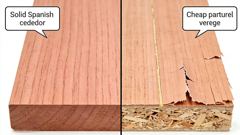 How to identify real Spanish cedar wood vs particle board – grain comparison for quality cigar humidor selection