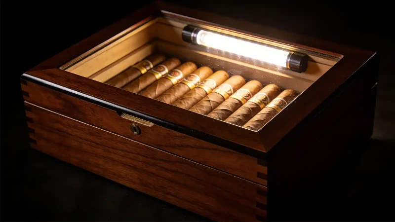 Performing the light test to check cigar humidor seal – no light escaping indicates a perfect airtight seal for humidity retention