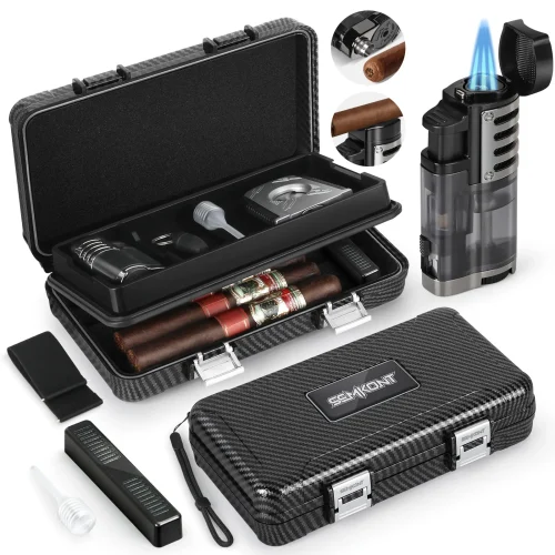 Travel Cigar Humidor Set All in One with Lighter, Cutter & Hygrometer Carbon fiber | Usewire